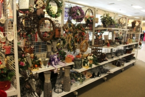 An assortment of outdoor, seasonal items on display.